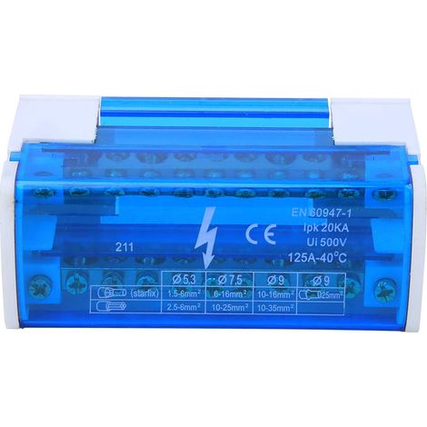 Verteilerklemmenblock, 500 V 125 A Din-schienen-einphasen-2-ebenen-verteilerkastenklemmen Mit Transparenter Staubschutzabdeckung 211