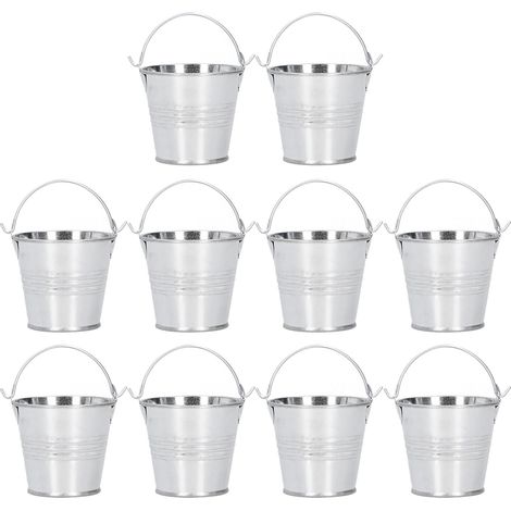 10er-set Mini-blumentöpfe, Sukkulententöpfe, Kleine Metalleimer Für Drinnen Und Draußen, Glänzend Silber, 4 X 5,5 X 6 Cm