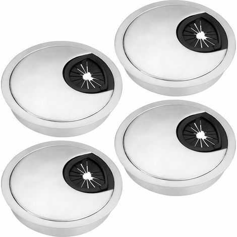 4-teiliges Set Kabeldurchführungen Für Schreibtische, Kabeldurchführungen Aus Gebürstetem Metall Für Büroschreibtische – 60 Cm Große, Eingelassene Runde Kabeldurchführungen – Silber