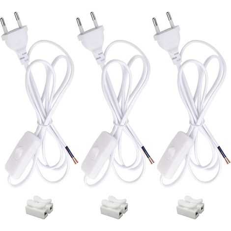 3-teiliges Kabel Mit Schalter, 1,8 M Netzkabel Mit Eurostecker, 2 X 0,5 Mm², 2 X Anschlusskabel, Lampenkabel Mit Schalter Für Leuchten, Lampen, Stehlampen (weiß)