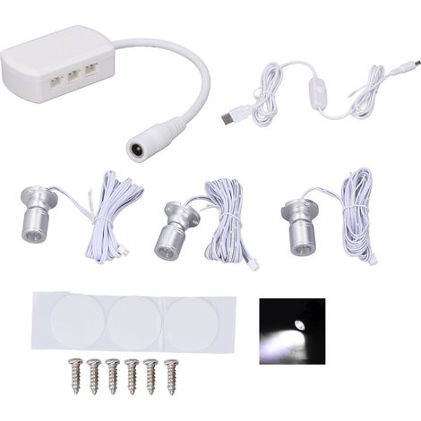 Mini-led-spots, 5v Usb, Dimmbar, Für Vitrinen, 1-3 Leuchten, Silberfarbenes Licht, Weiß