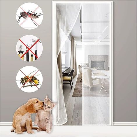 Magnetisches Moskitonetz Für Türen, 140 X 210 Cm, Weißes Polyester, Schnelle Montage Ohne Werkzeug, Effektiver Schutz Vor Fliegenden Insekten