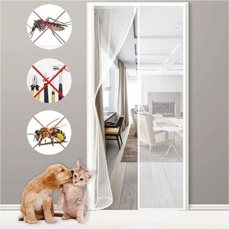 Magnetisches Moskitonetz Für Tür Oder Fenster, 140 X 210 Cm, Weiß, Strapazierfähiges, Mückendichtes Netzgewebe, Automatischer Verschluss, Insektenschutzvorhang
