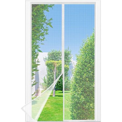 Moskitonetz Für Tür Oder Fenster, 100 X 200 Cm – Feines Weißes Netzgewebe, Fliegen- Und Insektenschutzgitter, Automatischer Verschluss, Verstärkter 3,8 Cm Klettverschluss Oben, Integriertes Magnetsyst