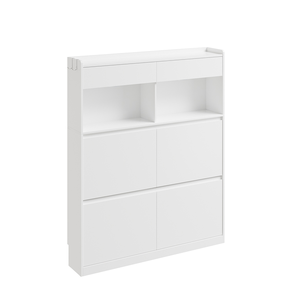 Sobuy Schuhschrank Schmal Hoch Weiß Schuhkipper Mit 12 Fächern Und 2 Schubladen Schuhregal Mit Led-licht Und Garderobenhaken 98×19×120 Cm Tragkraft 52 Kg Fsr224-e-w