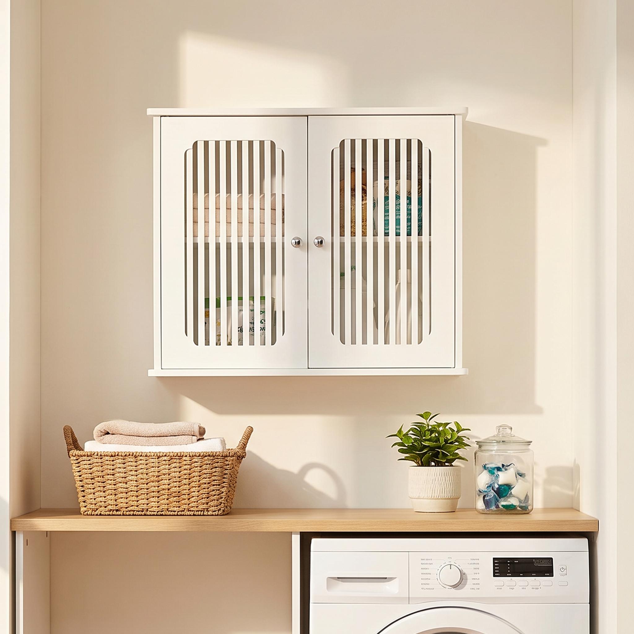 Hängeschrank Fürs Badezimmer - 60 X 20 X 52 Cm - Wand-badezimmerschrank Mit Doppellamellentür Medizinschrank Aus Mdf - Weiß