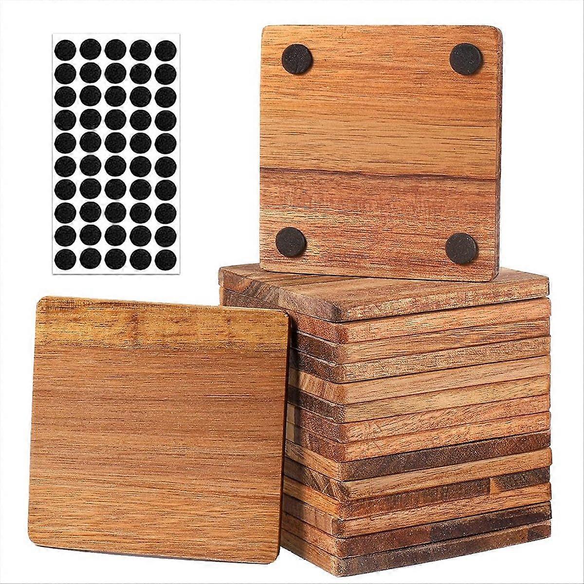 16 Unfertige Holzuntersetzer, 10 Cm Quadrate - Holzuntersetzer Für Bastelarbeiten Mit Rutschfesten Silikongriffen