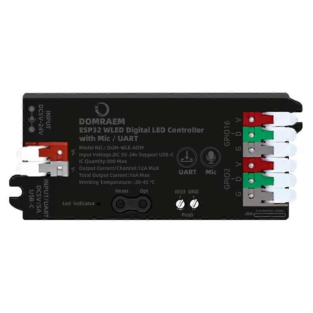 Domraem Esp32 Wled Adressierbarer Led-streifen-controller Usb-c 5v/5a Ws2811/2814/2805 Mit Uart-sprachsteuerung Und Mikrofon – Standby-stromverbrauch: 0,5 W