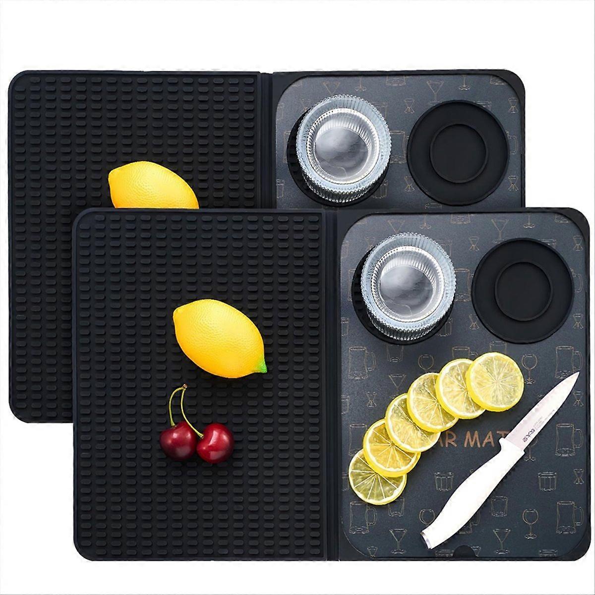 Set Aus 2 Barmatten 45,7 X 30,5 Cm, Vielseitig Verwendbar, Abtropfmatten, Hausbar-zubehör, Faltbar, Rutschfest, Silikon.