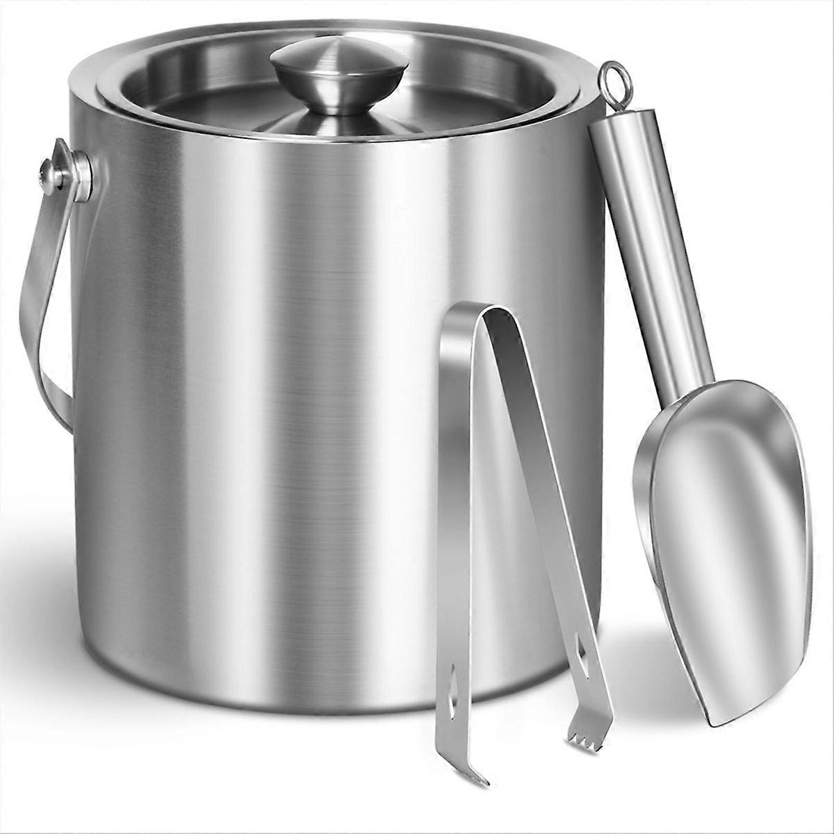 Eisbehälter Mit Deckel Und Zange – Hochwertiger, Isolierter Edelstahl – Ideal Für Cocktailbars, Partys Und Zum Kühlen Von Wein, 2 Liter