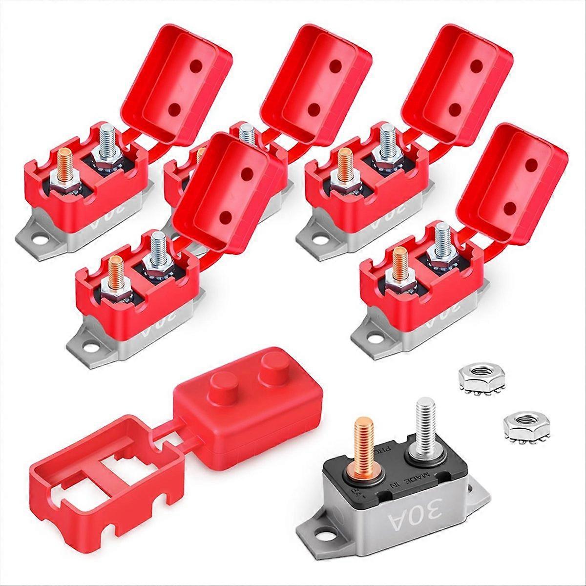 30a 12v-24v Dc Automatischer Rücksetz-leistungsschalter Für Auto, Boot, Wohnmobil, Anhänger, Mit Abdeckung Und Befestigungsschraube (6 Stück)