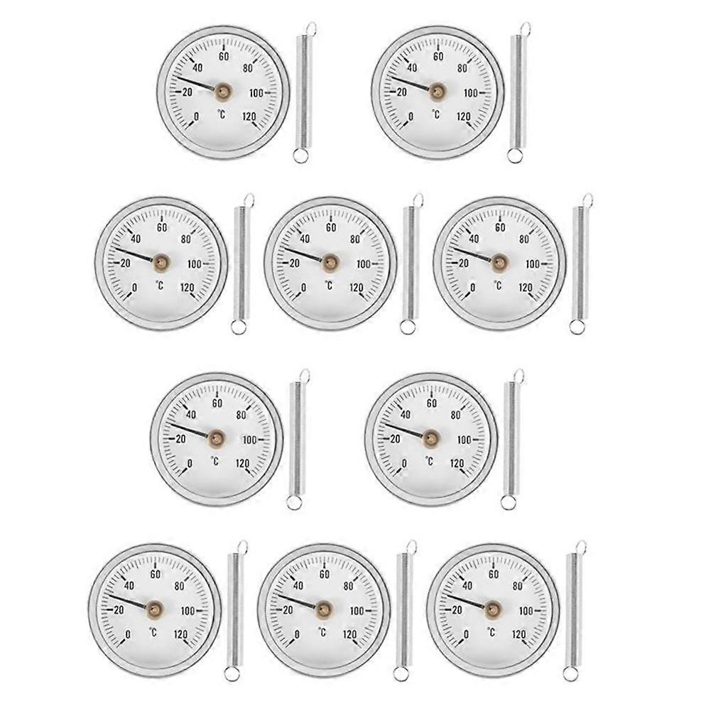 Packung Mit 10 Clip-on-zifferblattthermometern Für 63-mm-rohre, Mit Feder, Messbereich 0–120 °c, Aluminiumgehäuse