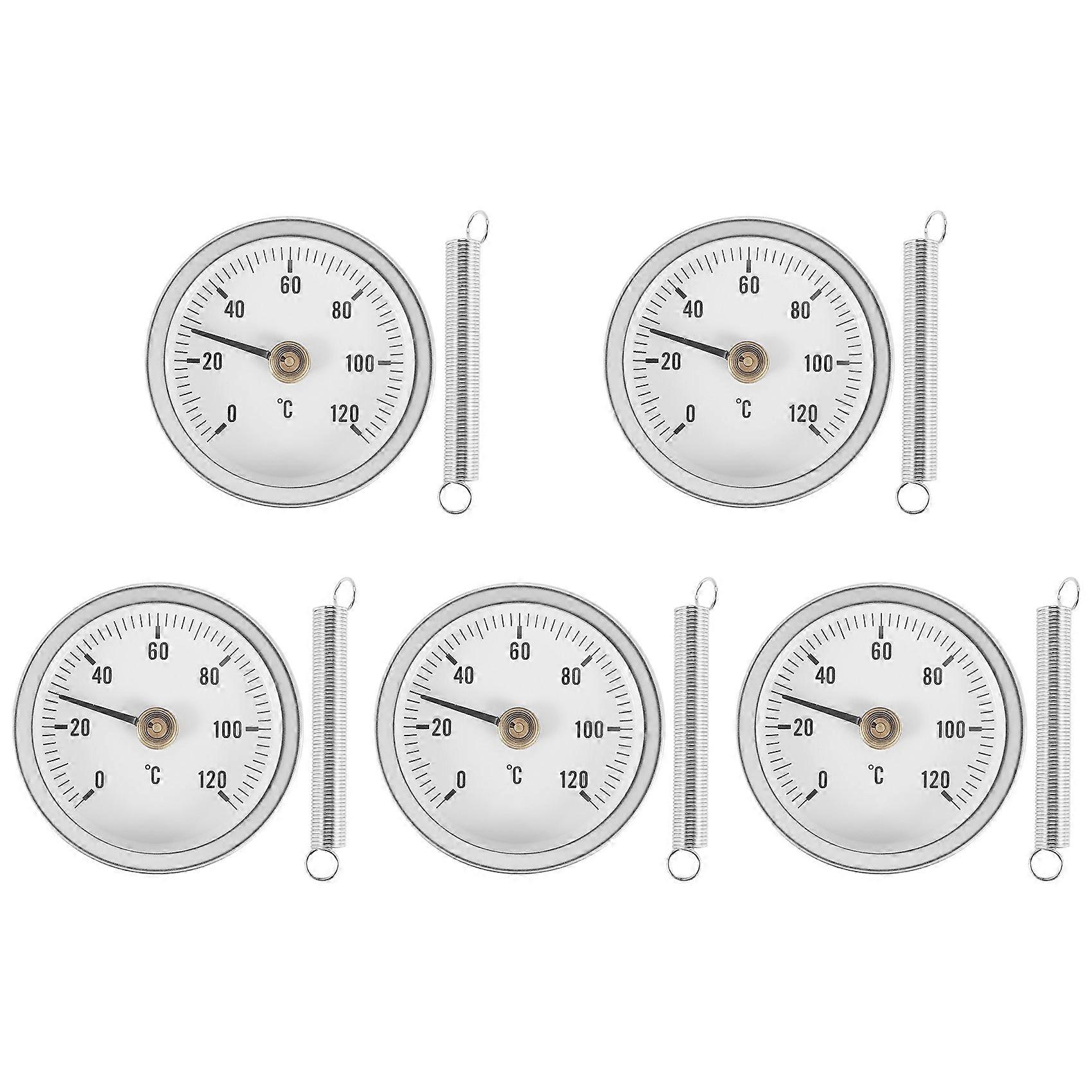 Clip-on-thermometer Für 63-mm-schläuche, Rundes Zifferblatt Mit Feder, Messbereich 0–120 °c, Aluminiumgehäuse, 5er-packung