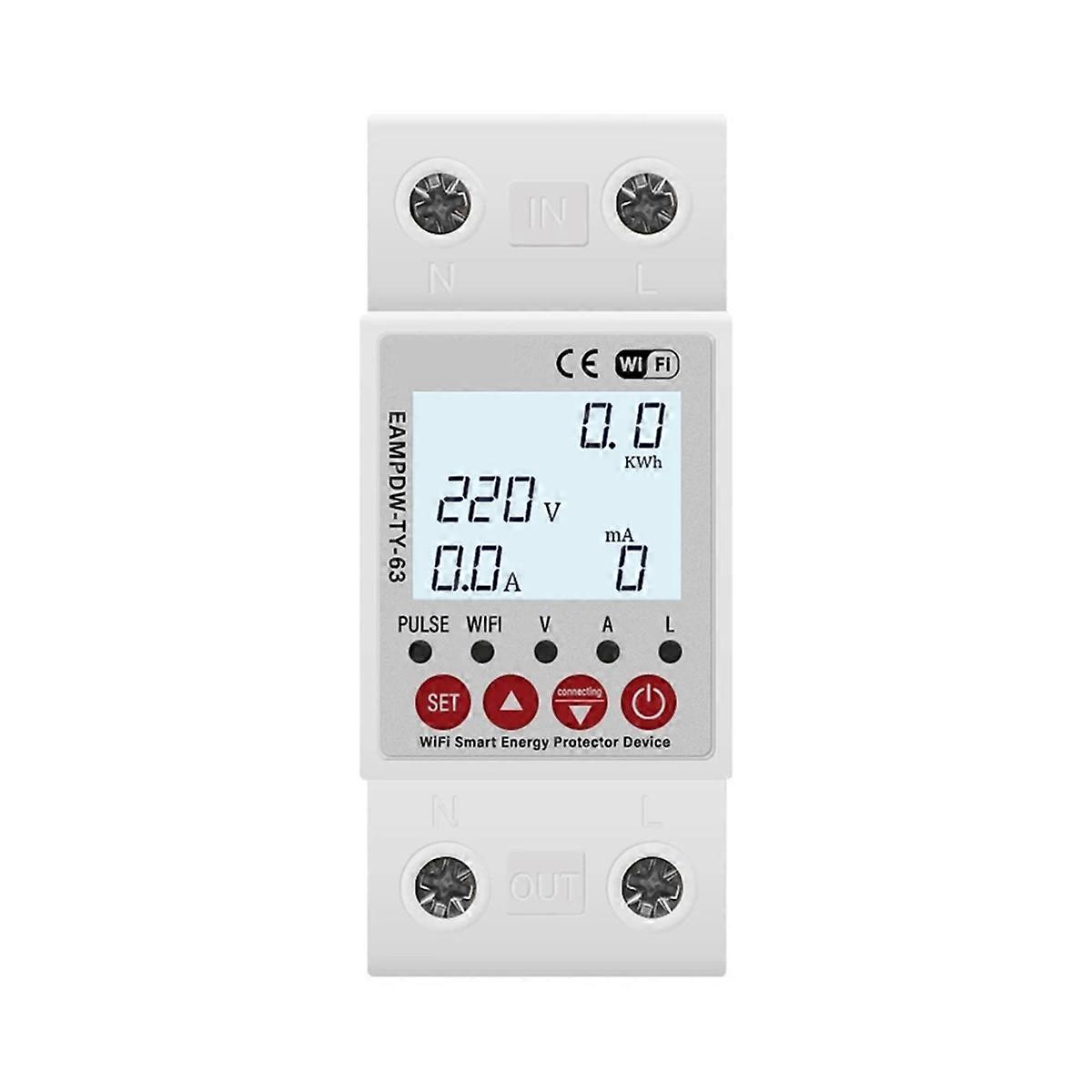 Tuya 2p 63a Wifi Smart Protection Relay, Leistungsschalter, Erdschlussschutz, Überspannungs- Und Unterspannungsschutz, Energiezähler (kwh).