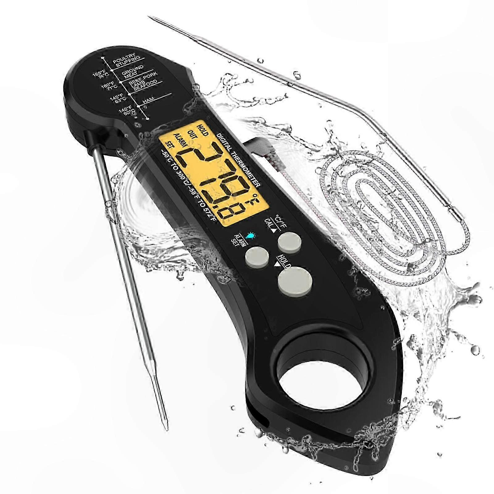 Hochpräzises, Faltbares Lebensmittelthermometer Mit Zwei Sonden, Wasserdicht, Mit Akustischem Alarm, Rot, Für Küche Und Grill