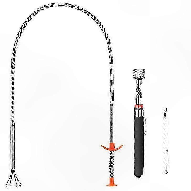 Set Aus 3 Flexiblen, Magnetischen Teleskopgreifern, Schwenkbarem Bergungswerkzeug Mit Starkem Magneten, Faltbarem Sammelset