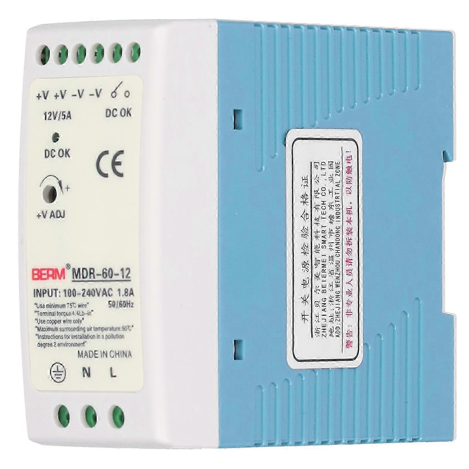 Mdr-60-12 60w 12v 5a Schaltnetzteil, Ultraflache Din-schiene, Industrielles Abs-gehäuse, Kompakter Stromrichter.
