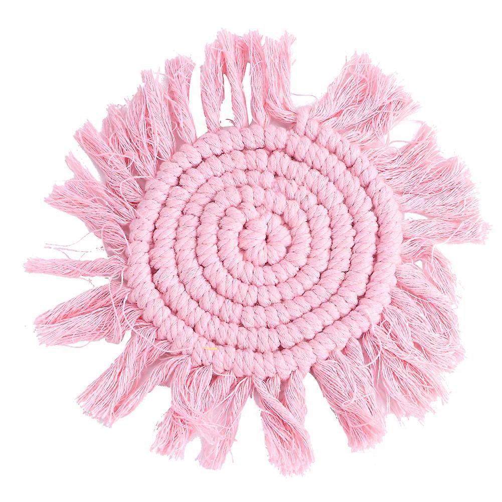 Rundes, Handgewebtes, Rosafarbenes Platzset Aus Rattan, Isolierter Kaffeeuntersetzer, Rutschfeste Tischdecke, 2-teilig, Möbelschutz, Natürlicher Bohème-stil