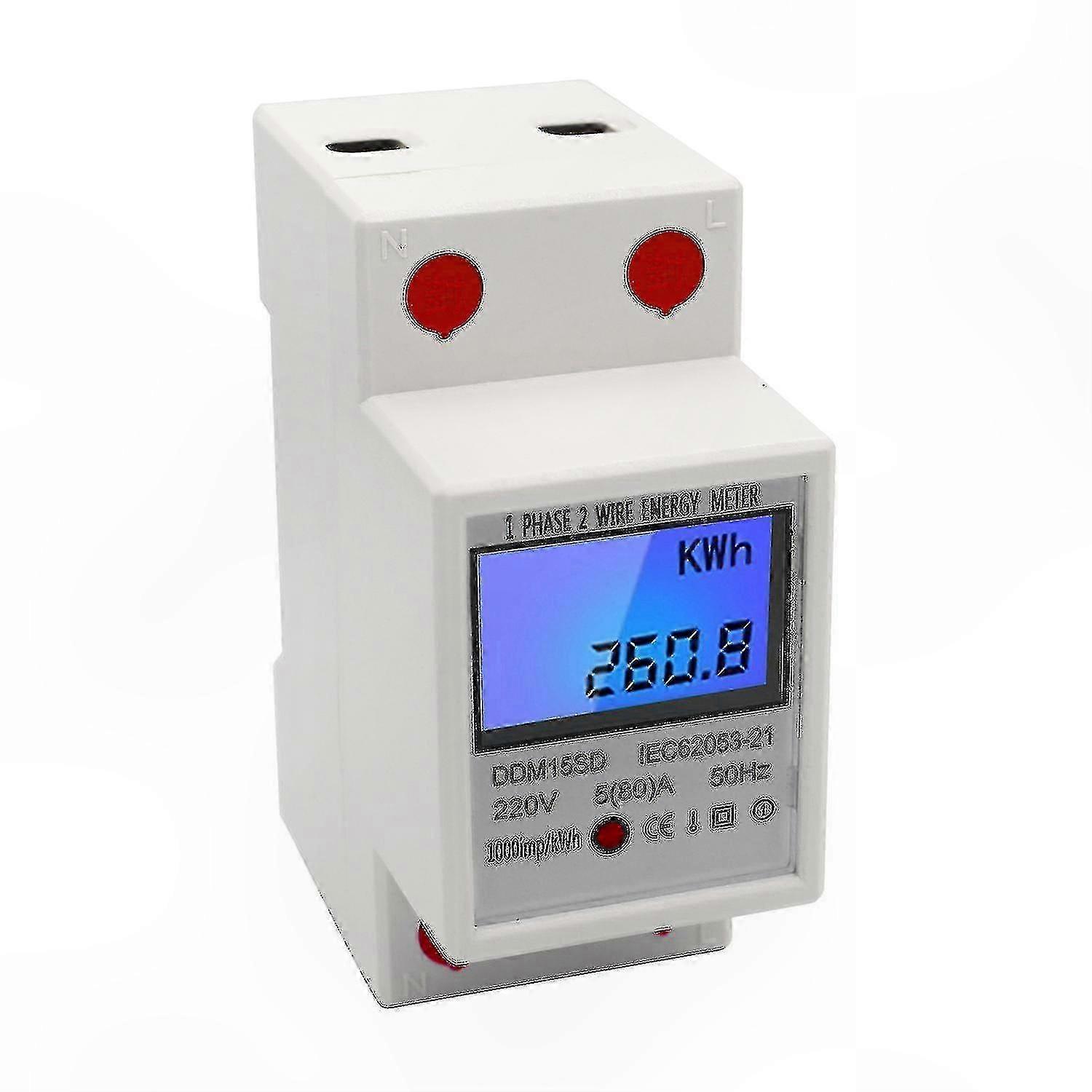 Einphasen-energiezähler Auf Din-schiene 220v 50hz 5-80a, Lcd-bildschirm, Elektrische Verbrauchsüberwachung Für Verteilerkasten.