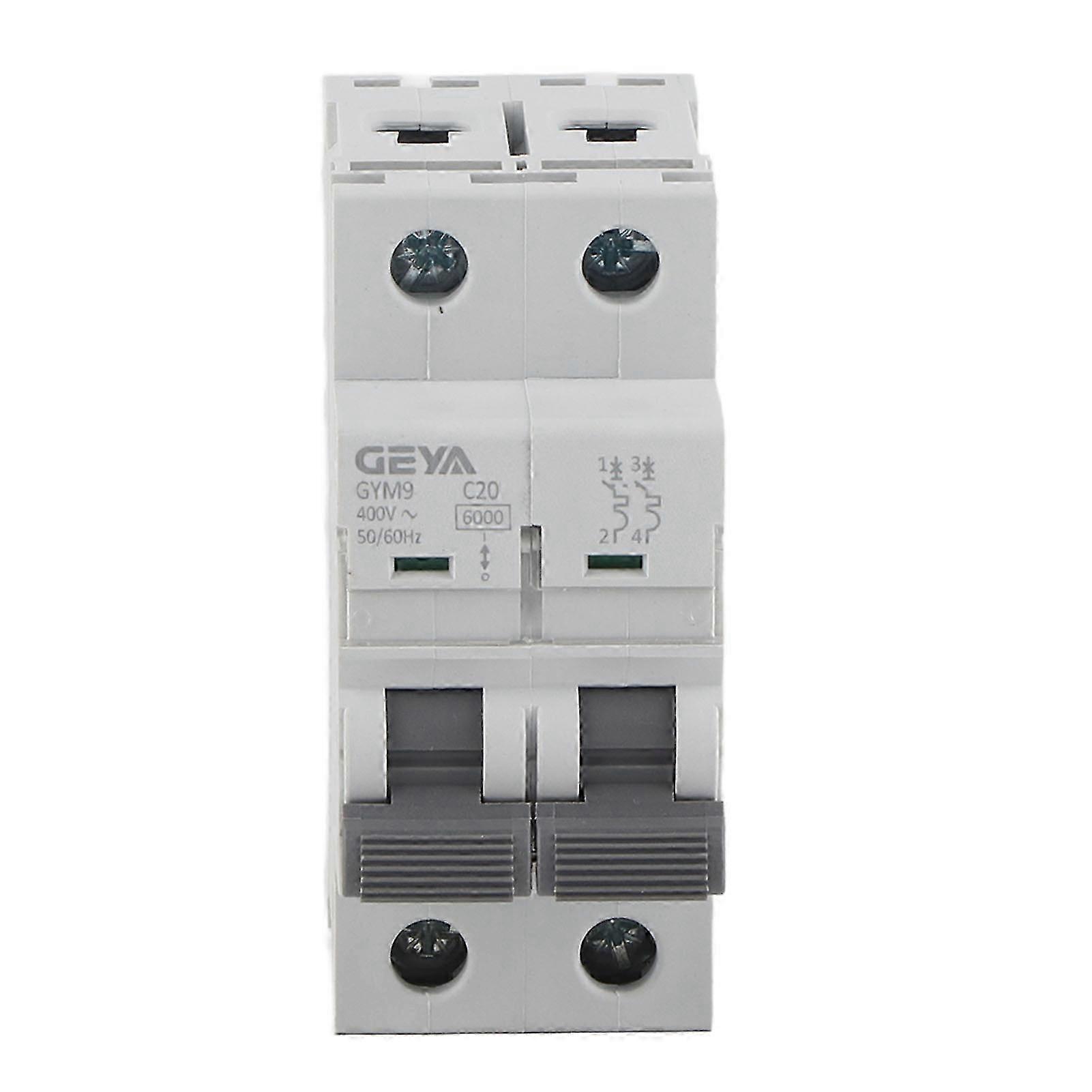 Miniatur-leistungsschalter 2p 20a Gym9-c6520a, 400vac Elektrischer Schutzschalter, Hochwertige Schalttafelausrüstung, Zuverlässiges Schalten, C65-standard, 2 Module