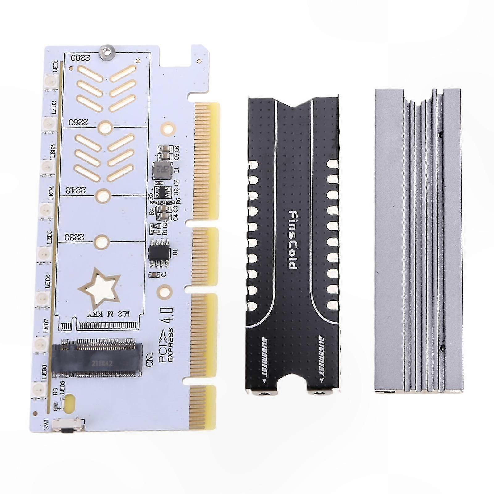 Pcie 4.0 X16 Erweiterungskarte Für M.2 Nvme Ssd, M-key-adapter Mit Led, Riser Für Windows 7/8/10/11, Unterstützt High-speed-pcie-ssds
