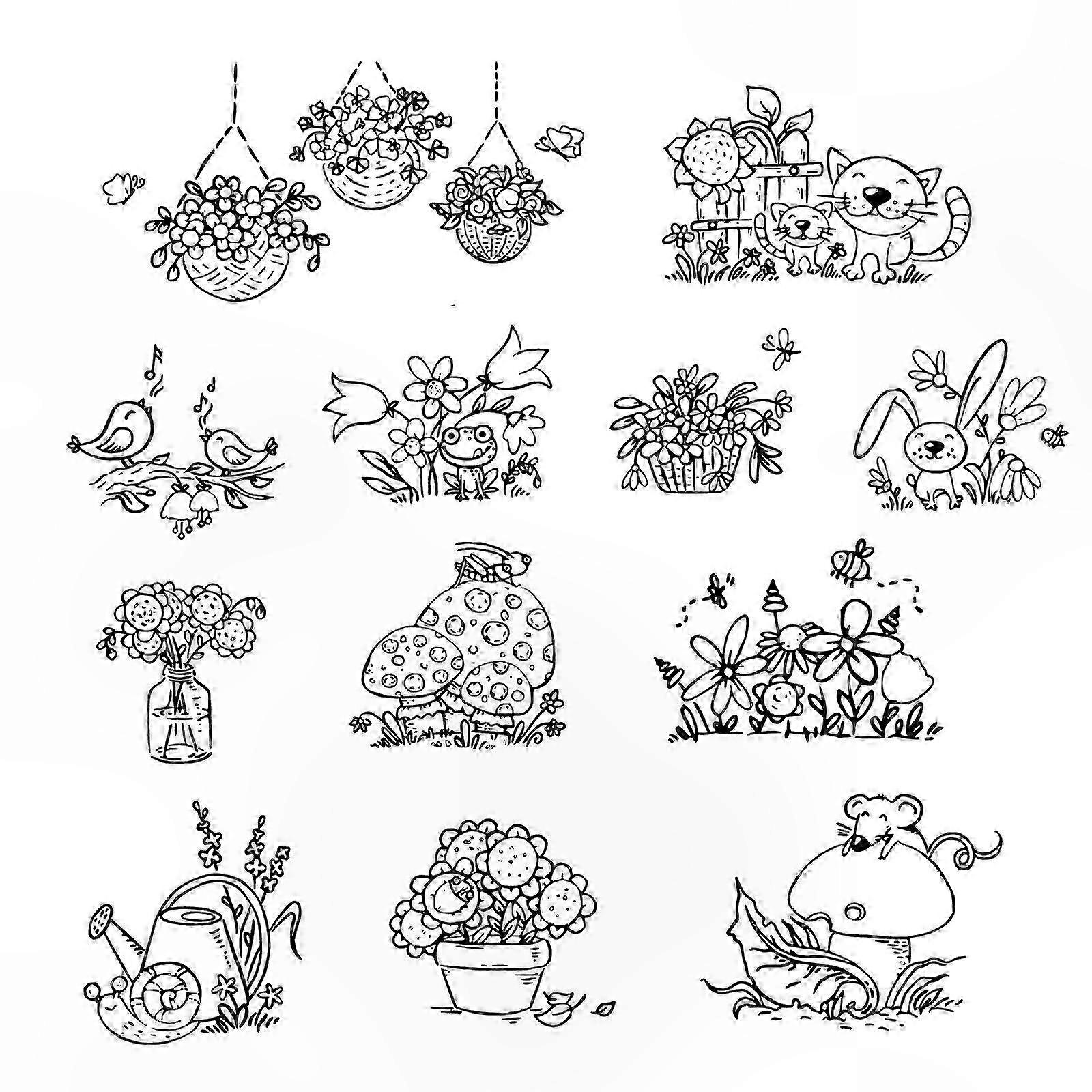 Blumen-tierstempel Mit Hase, Vögeln Und Pilzen – Bastelstanzer Für Diy-karten, Scrapbooking-alben, Kreative Dekoration Und Geschenkartikel