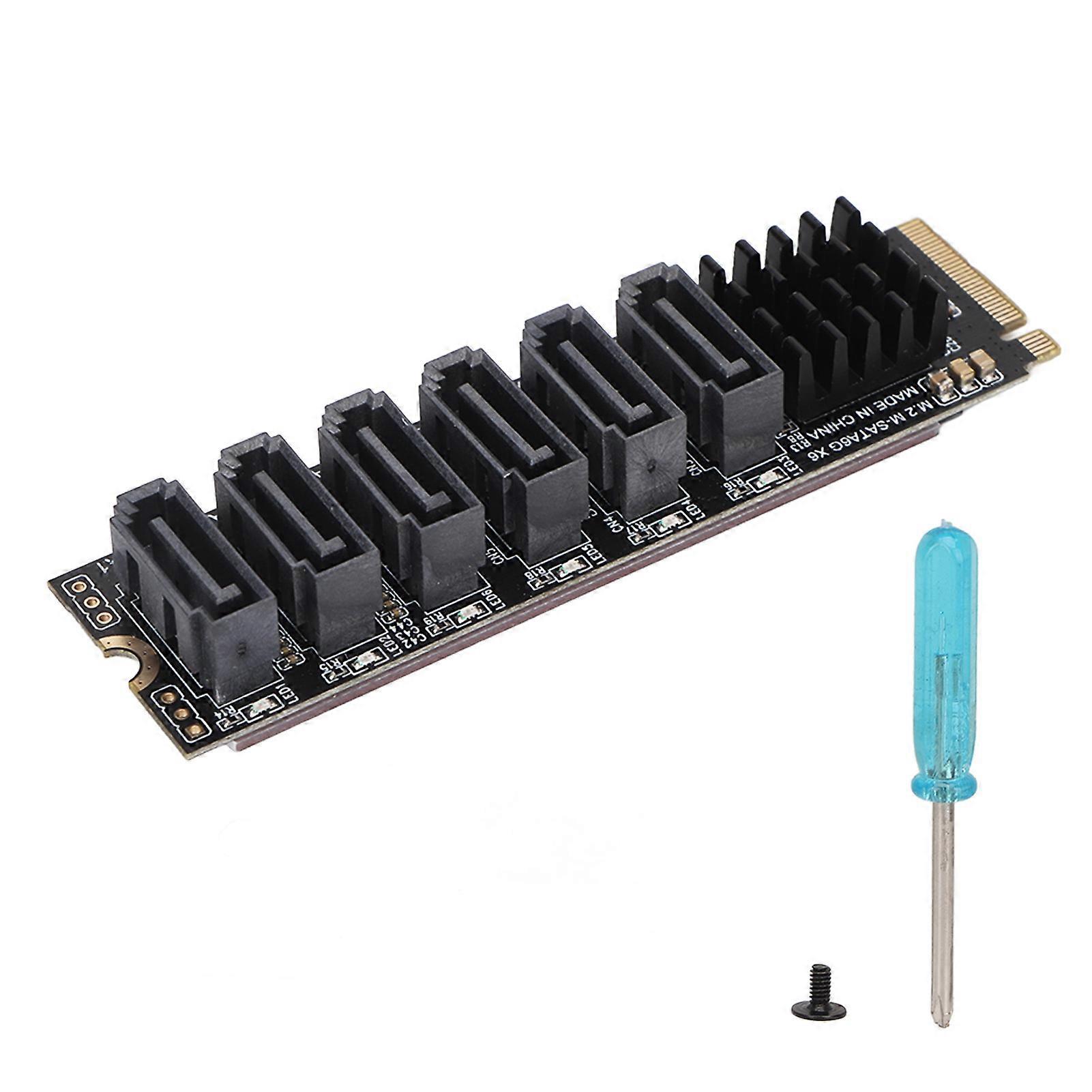 M.2 Zu Sata Iii 6-port-adapter, Pcie 3.0 Erweiterungskarte Mit Asm1166 Chip, Plug & Play, Treiberlos, Für Festplatten Und Ssds, Kompatibel Mit Pcs Und Servern.