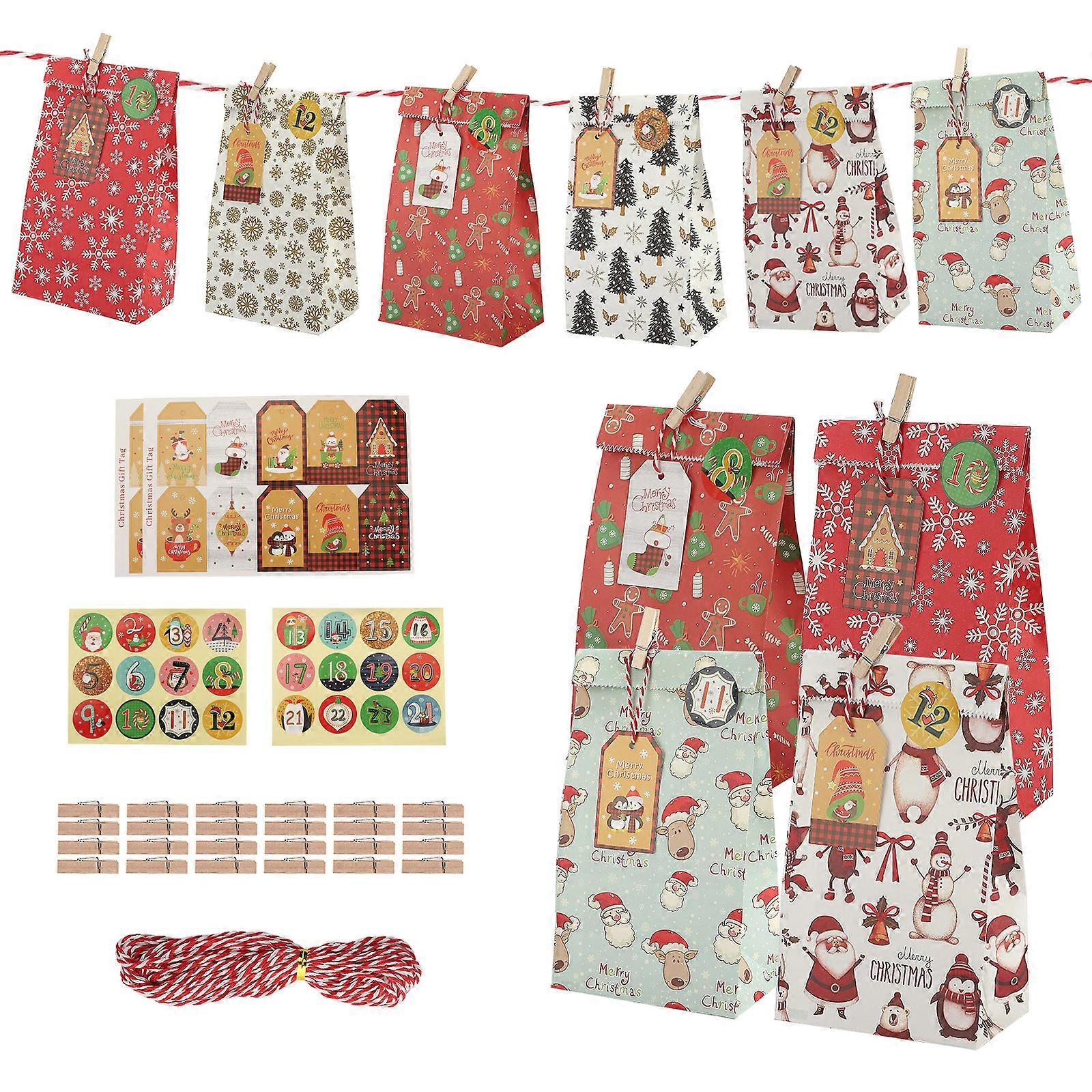 Elegante Weihnachtsgeschenktüten, Set Aus Festlich Gestalteten Kraftpapiertüten Mit Aufklebern Und Kordel, Ideal Für Süßigkeiten Und Kleine Geschenke