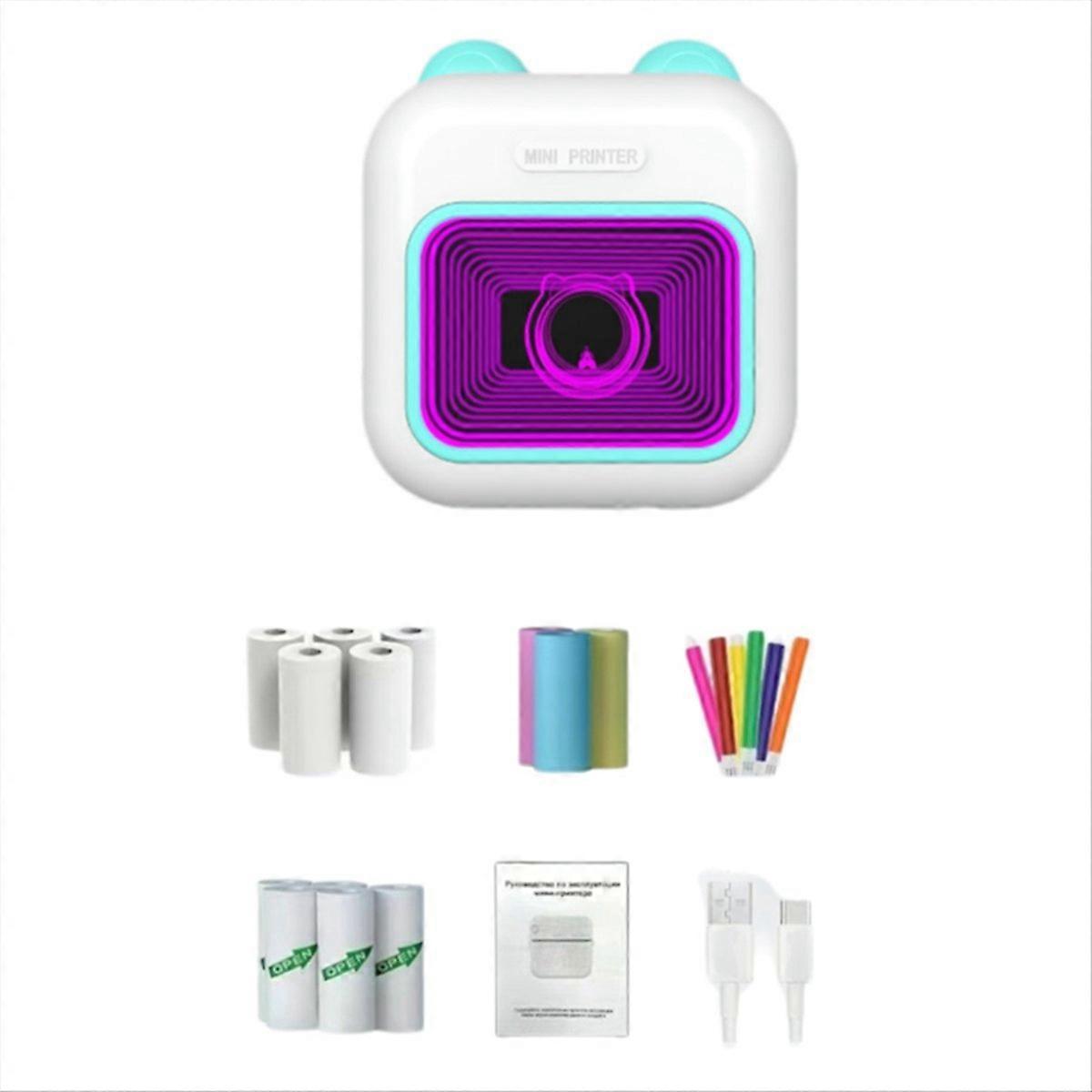 Mini-rgb-aufkleberdrucker, Bluetooth, Taschengroßer, Tintenloser Thermodrucker Mit 10 Rollen Thermopapier Und 5 Fmo-b-stiften