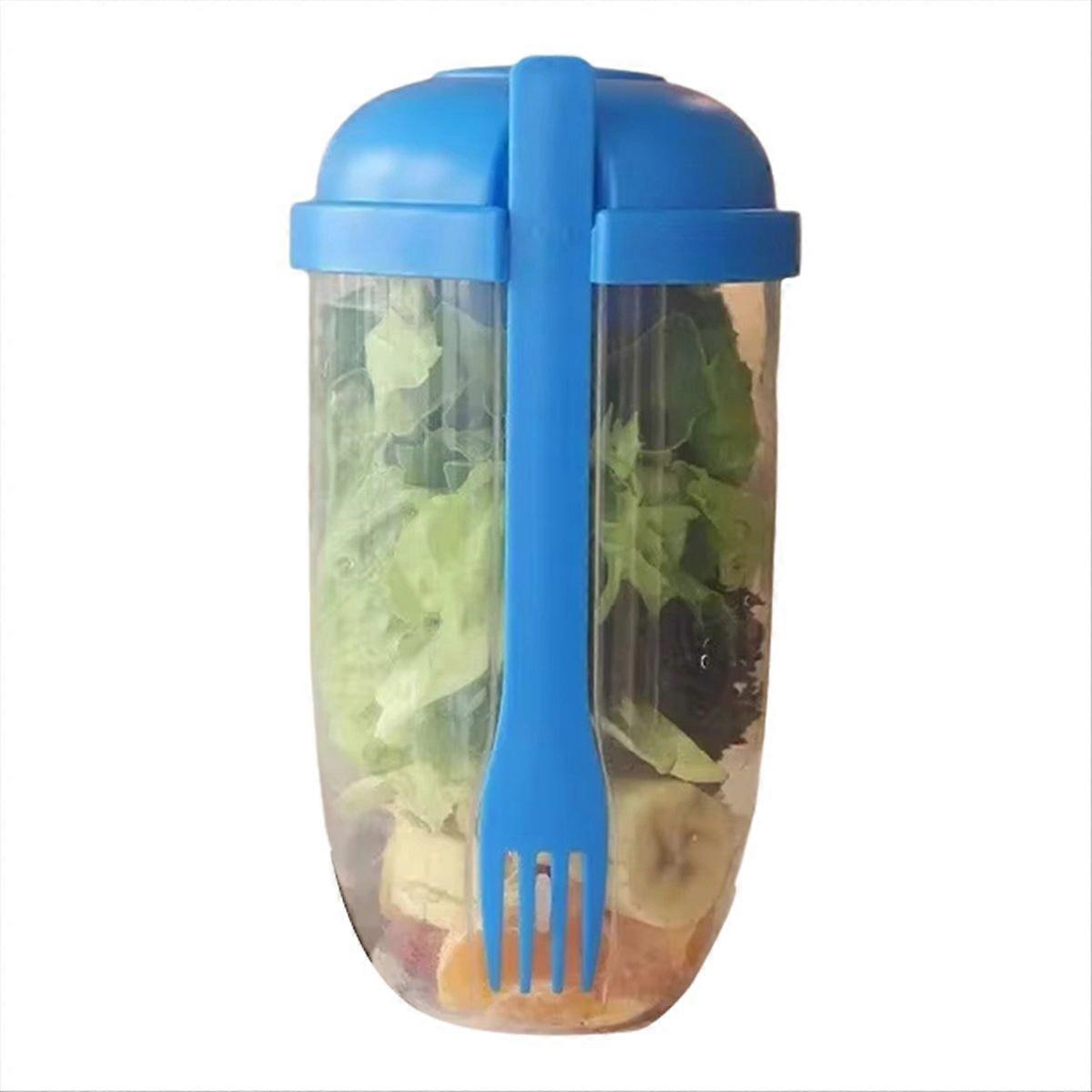 Tragbare, Multifunktionale Salat-/joghurtschale Mit Löffel Und Deckel, Großes Fassungsvermögen, Blau.
