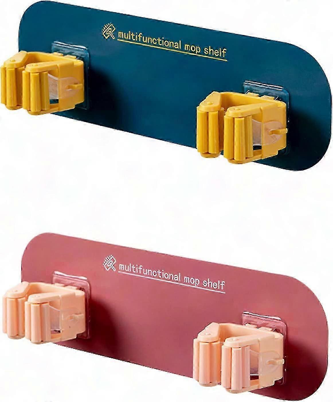 Selbstklebende Wandhaken Für Besen Und Mopp – Kunststoffhalter Zum Aufkleben, 2er-set (blau Und Gelb), Kein Bohren Erforderlich, Praktische Aufbewahrungsmöglichkeit Für Reinigungsutensilien
