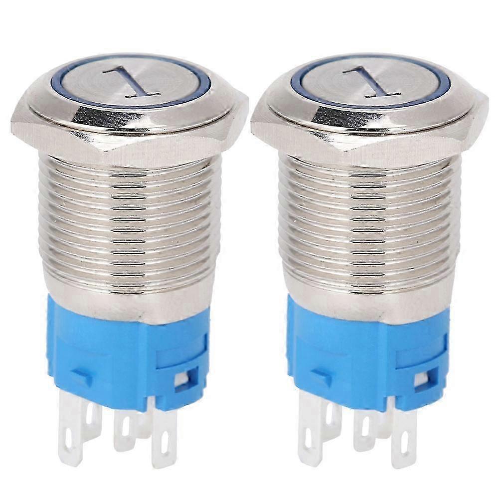 16 Mm Flacher Runder 5-poliger Momenttaster Mit Led Und Ziffer 1 (blau) 220 V Ac - 2er-pack Rückstellschalter