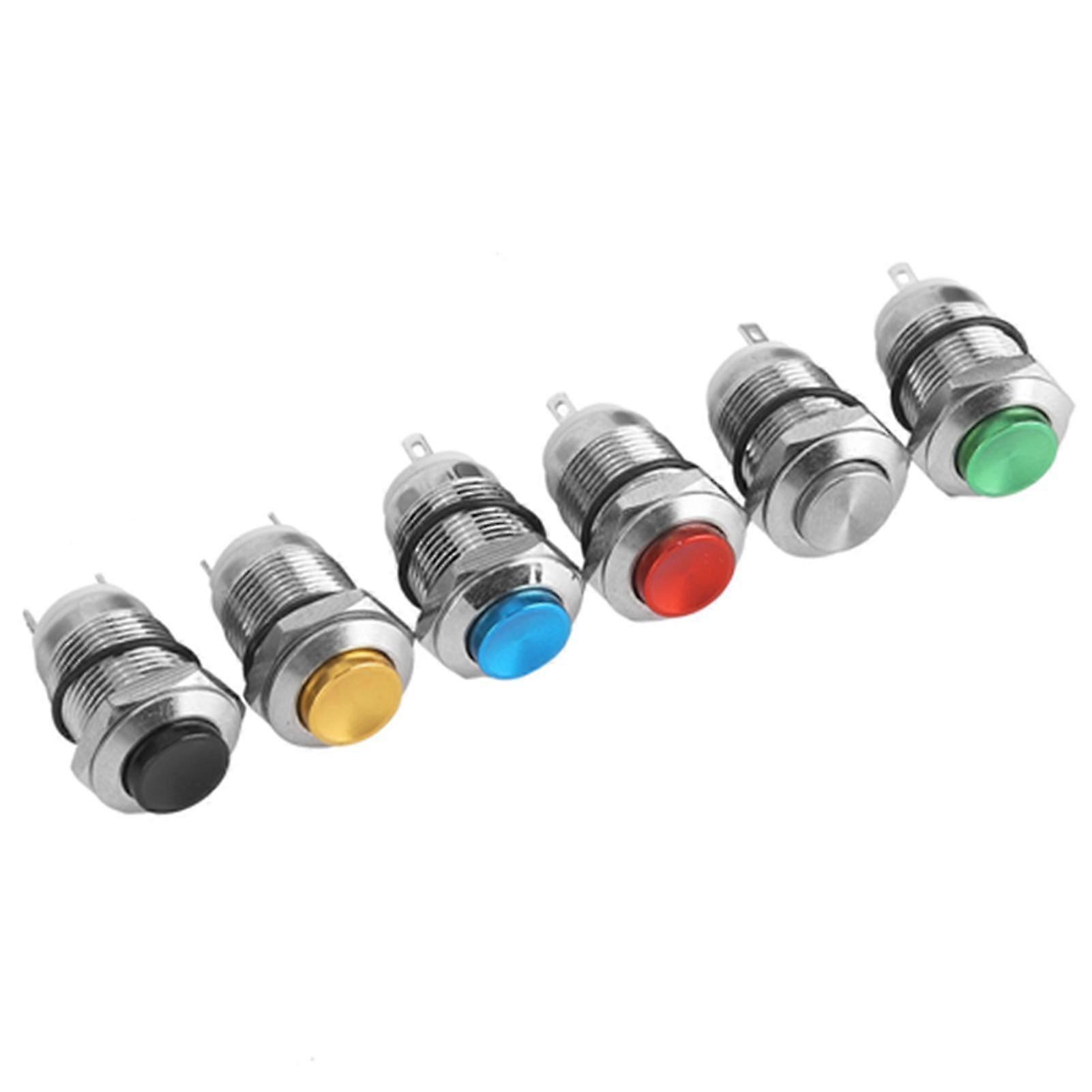 12 Mm Ip67 Wasserdichter Metall-druckknopf, 6 Stück Ohne Kontrollleuchte, 2 Pins, Verschiedene Farben: Rot, Grün, Gelb, Blau, Schwarz Und Metallisch, Robuster Reset-schalter Für Bedienfelder.