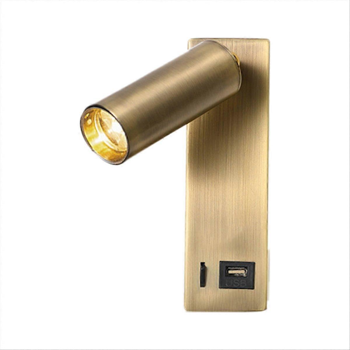 Einbaubare Und Drehbare 3w Led-wandleuchte, Usb-leselampe Mit Gezielter Beleuchtung, Ideal Für Schlafzimmer, Nachttisch Oder Büro, Farbe Bronze 3000k.