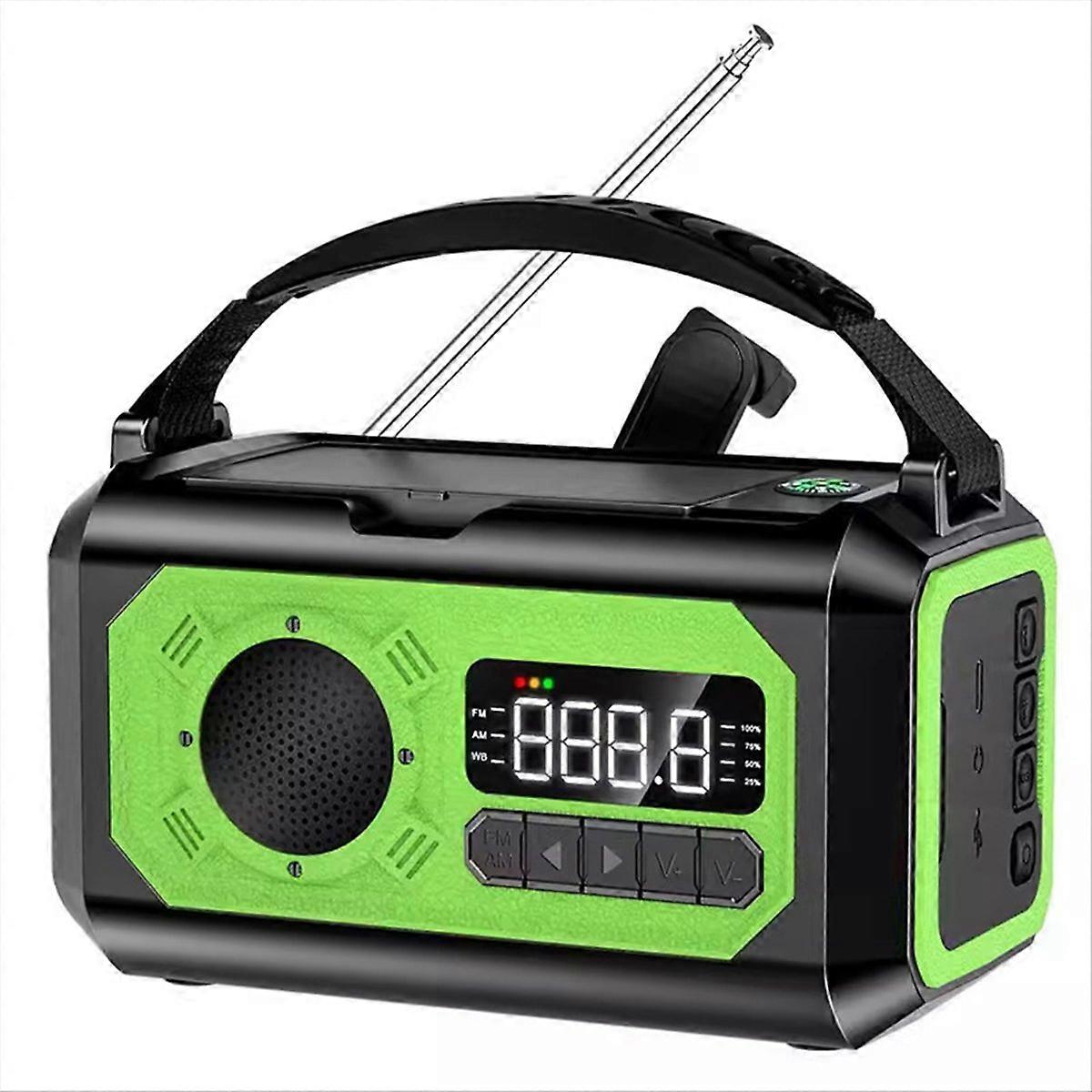 12000mah Handkurbel-solar-wetterradio Am/fm/noaa, Notfall-sos-alarm, Leselampe Für Camping Und Outdoor-aktivitäten (hellgrün).