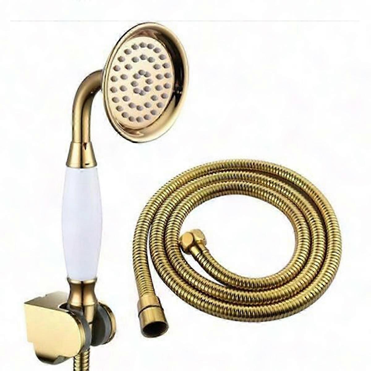 Handbrause Aus Goldfarbenem Messing Mit 1,5 Meter Schlauch Und Wandhalterung – Komplettes Duschkopf-set