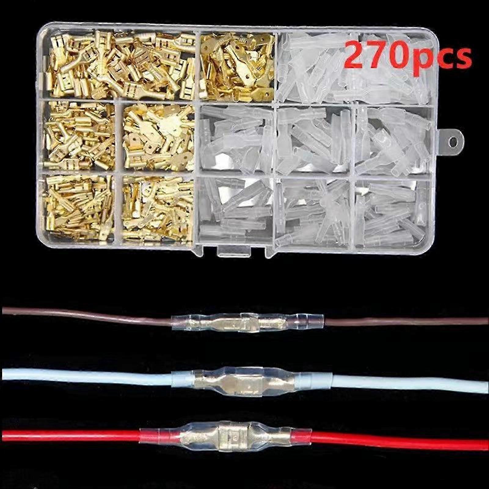 270-teiliges Gelbes Crimpverbinder-set, 0,13 Kg, Mit Transparenter Schutzkappe, 2,8 4,8 6,3 Mm Stecker Und Buchsen, Wasserdichtes Und Robustes Elektrisches Verbindungsset.