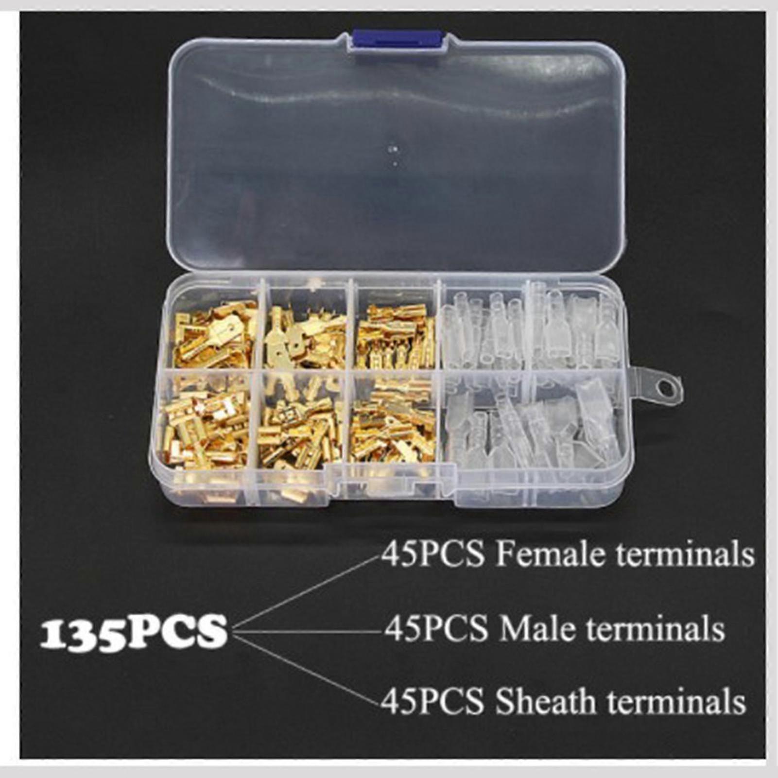 135-teiliges Set Gelber Crimp-elektroverbinder, 2,8, 4,8 Und 6,3 Mm, Mit Transparenter Schutzkappe, Stecker Und Buchse, Gewicht 0,1 Kg