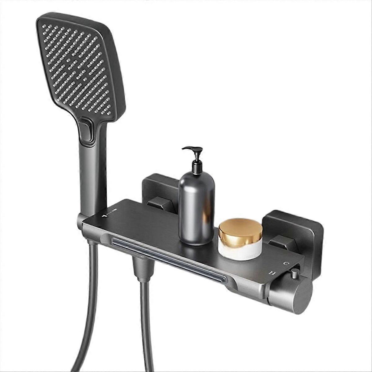 Dusch- Und Badewannenarmatur-set Mit Wasserfalleffekt Für Badezimmer, Messing-wandmontage, Kalt-/kaltwassermischer, Grauer Duschkopf