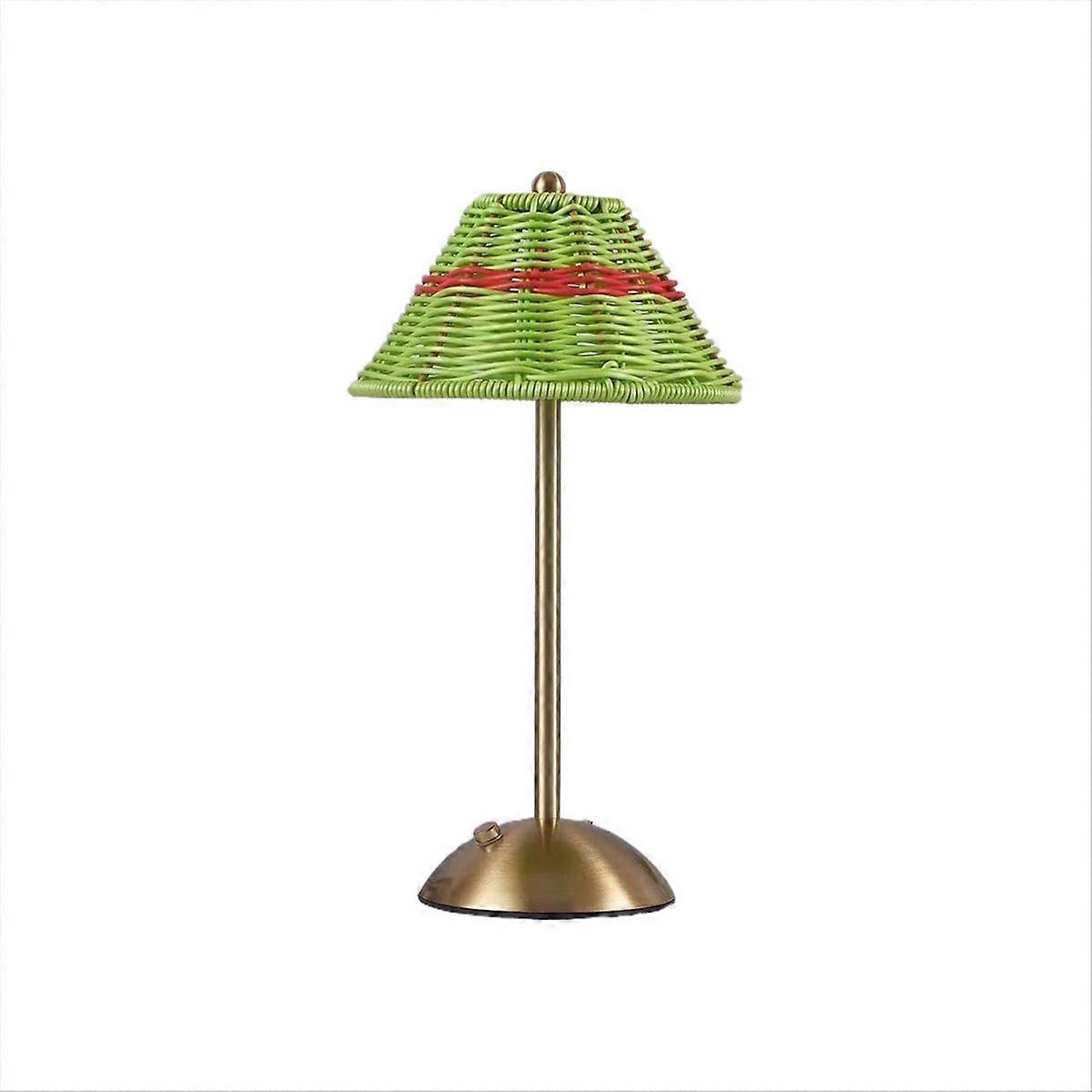Wiederaufladbare Led-schreibtischlampe Aus Rattan, 3 Farbwechsel, Südostasiatischer Stil, Grün