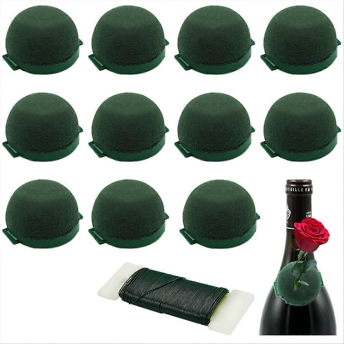 Set Mit 12 Runden Grünen Schaumstoff-blumenhaltern Für Blumenarrangements, Dekorationen Und Floristenzubehör.