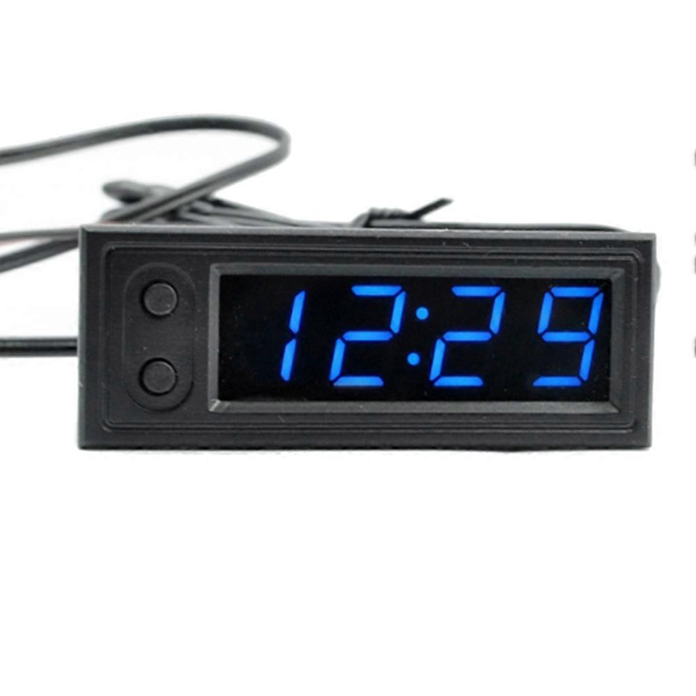 Universelle Digitale Autouhr Mit Datumsanzeige, 3-in-1-lcd-display, Elektronischer Temperaturanzeige Und Blauem Phosphoreszierendem Rand.