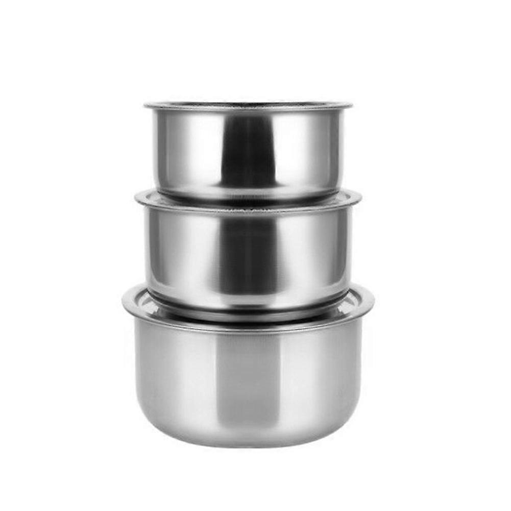 Set Aus 3 Edelstahl-kochtöpfen Mit Deckel, Küchenutensilien Und Suppentöpfen.