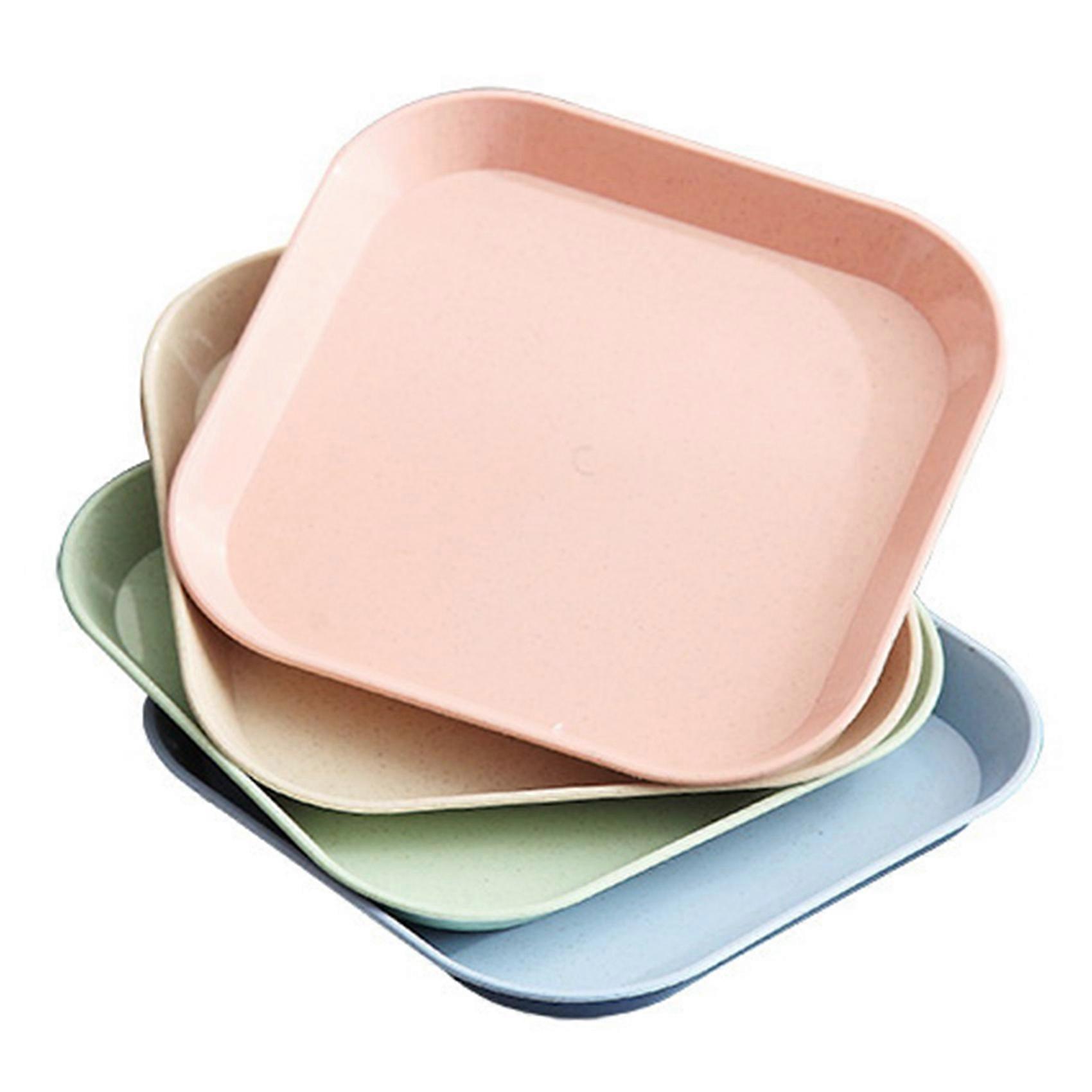 Set Mit 4 Quadratischen Weizenstrohtellern, 15 Cm, Mini-geschirr