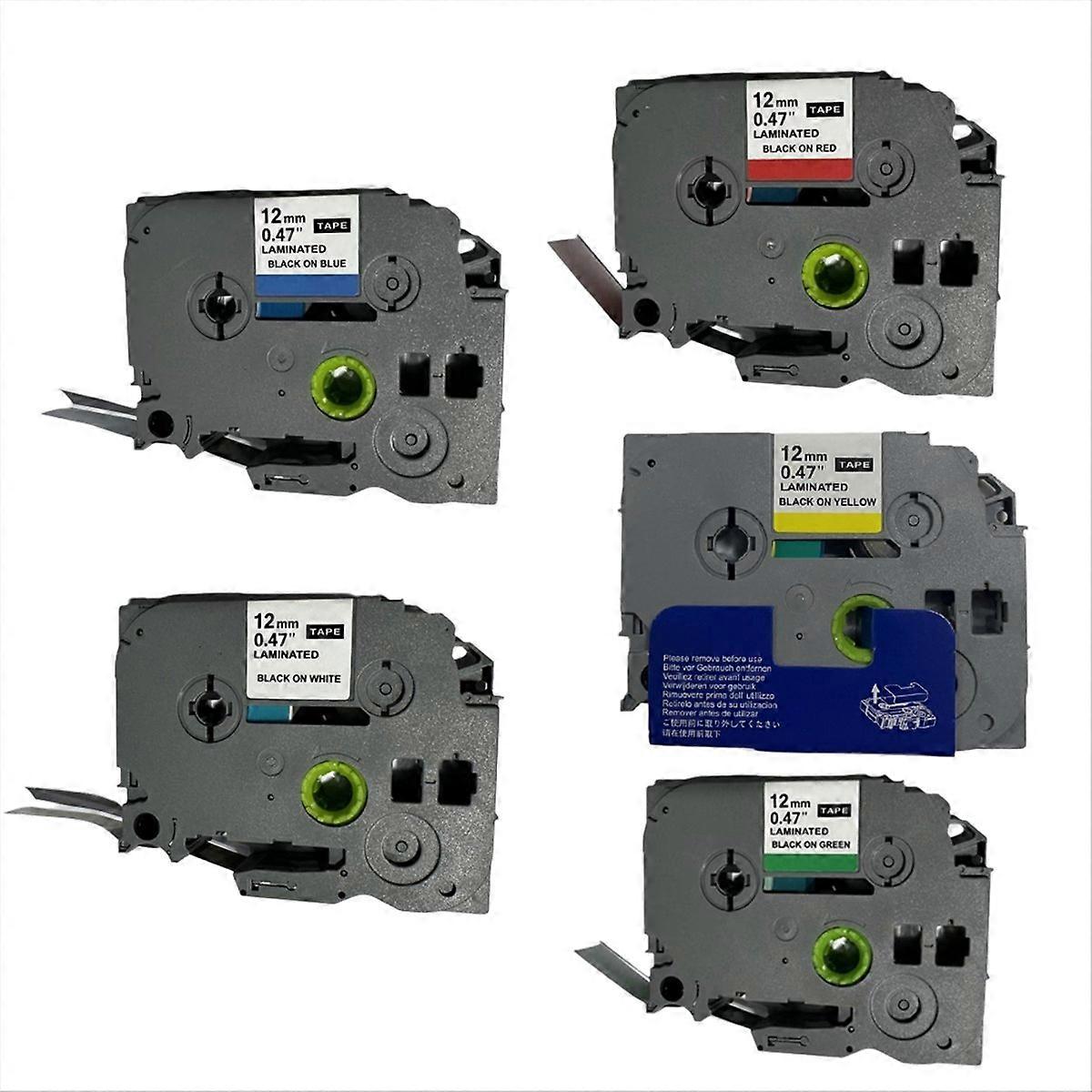 Packung Mit 10 Tze231 12mm Laminieretiketten, Kompatibel Mit P-touch Tze221 Und Tze211, In Weißem Tze-farbband, 5 Verschiedene Farben.