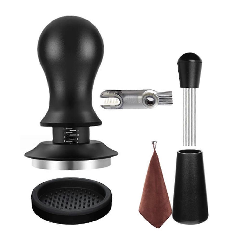 Set Mit 6 Espresso-zubehörteilen, Bestehend Aus Einem Tamper, Einem Wdt-werkzeug, Einem Spatel Und Einem 58-mm-milchkännchen.