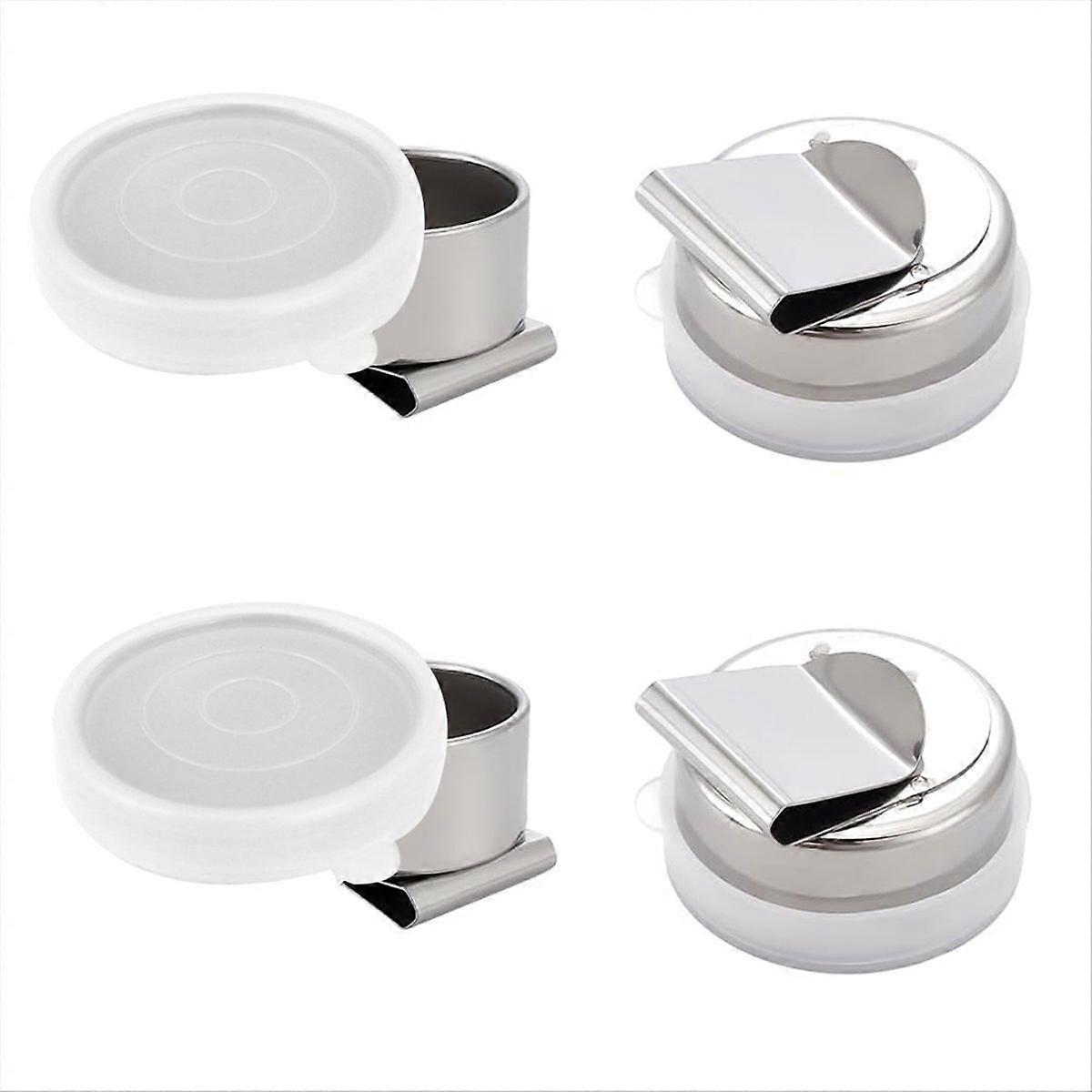 Set Aus 4 Einzelnen Ölfarbenbechern Aus Edelstahl, Mit Deckel Und Clip.