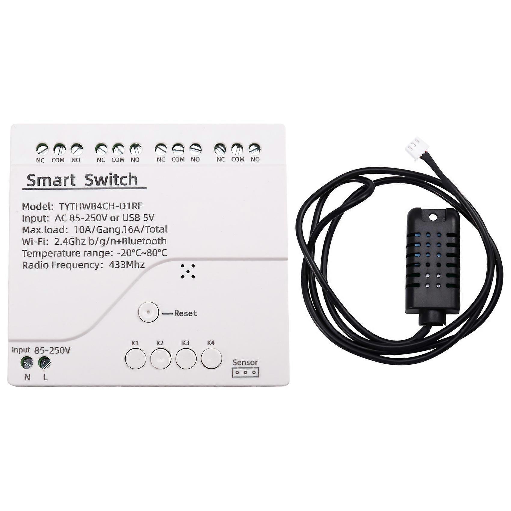 Tuya Wifi Smart-schalter Mit Temperatur- Und Feuchtigkeitssensor, Kompatibel Mit Alexa Und Google Home (85-250v Ac).