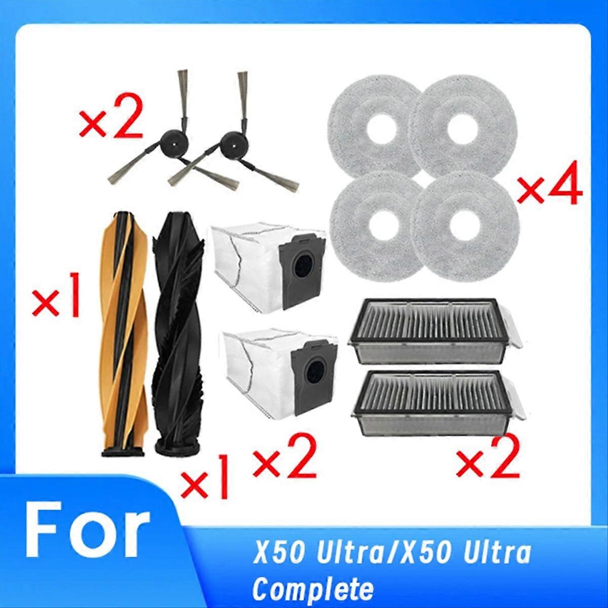 Ersatzteilset Für Den Staubsauger X50 Ultra: Hauptbürste, Seitenbürste, Hepa-filter, Reinigungstuch Und Staubbeutel.