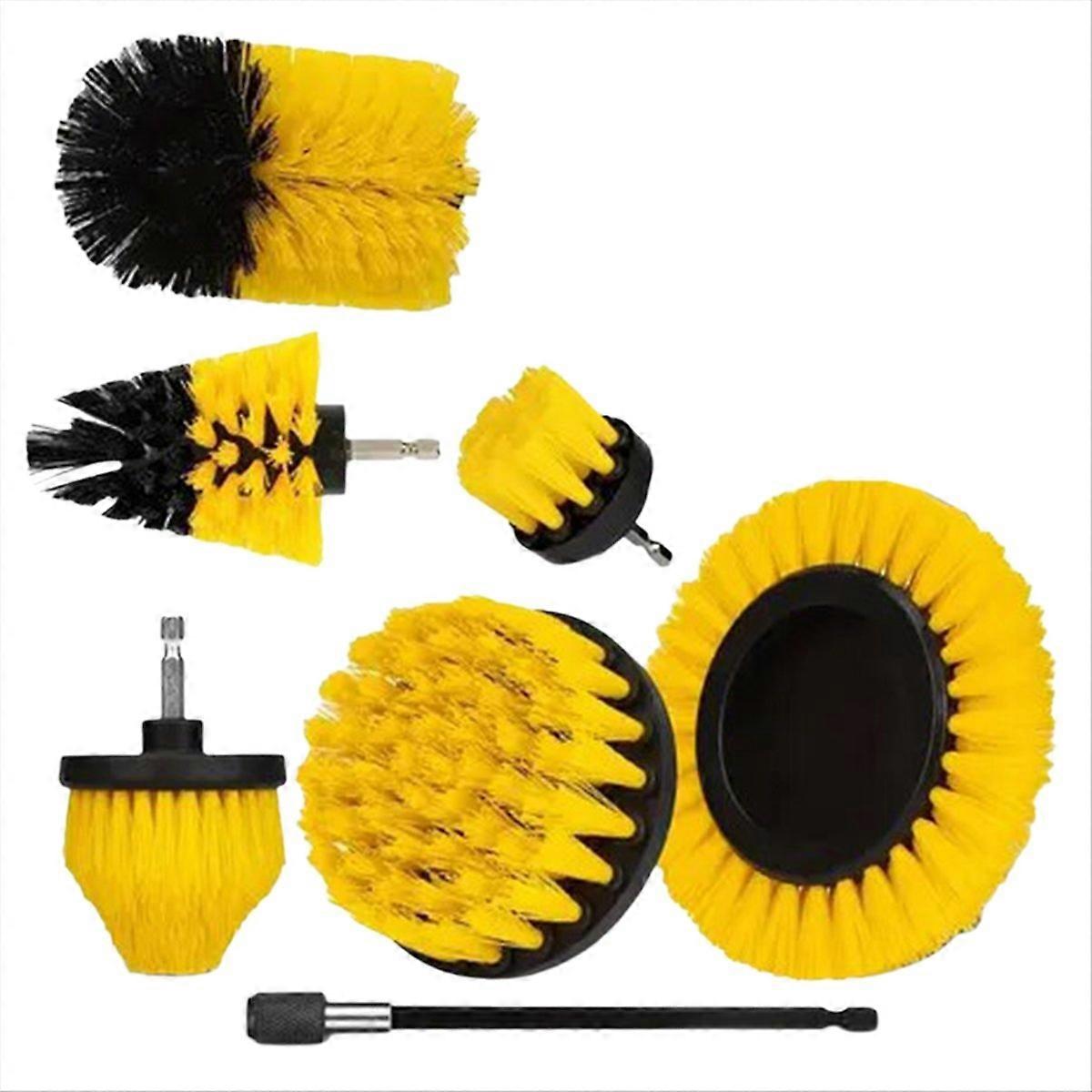 Set Mit 7 Beweglichen Bürstenköpfen, Elektrische Reinigungsbürste, Gelb, 7-teiliges Set, Elektrische Bürstenköpfe